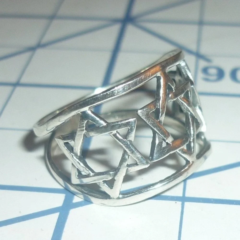 Sterling Silver Star of David Ring 925 Judaica Magen David Eternity Band sz 7.5